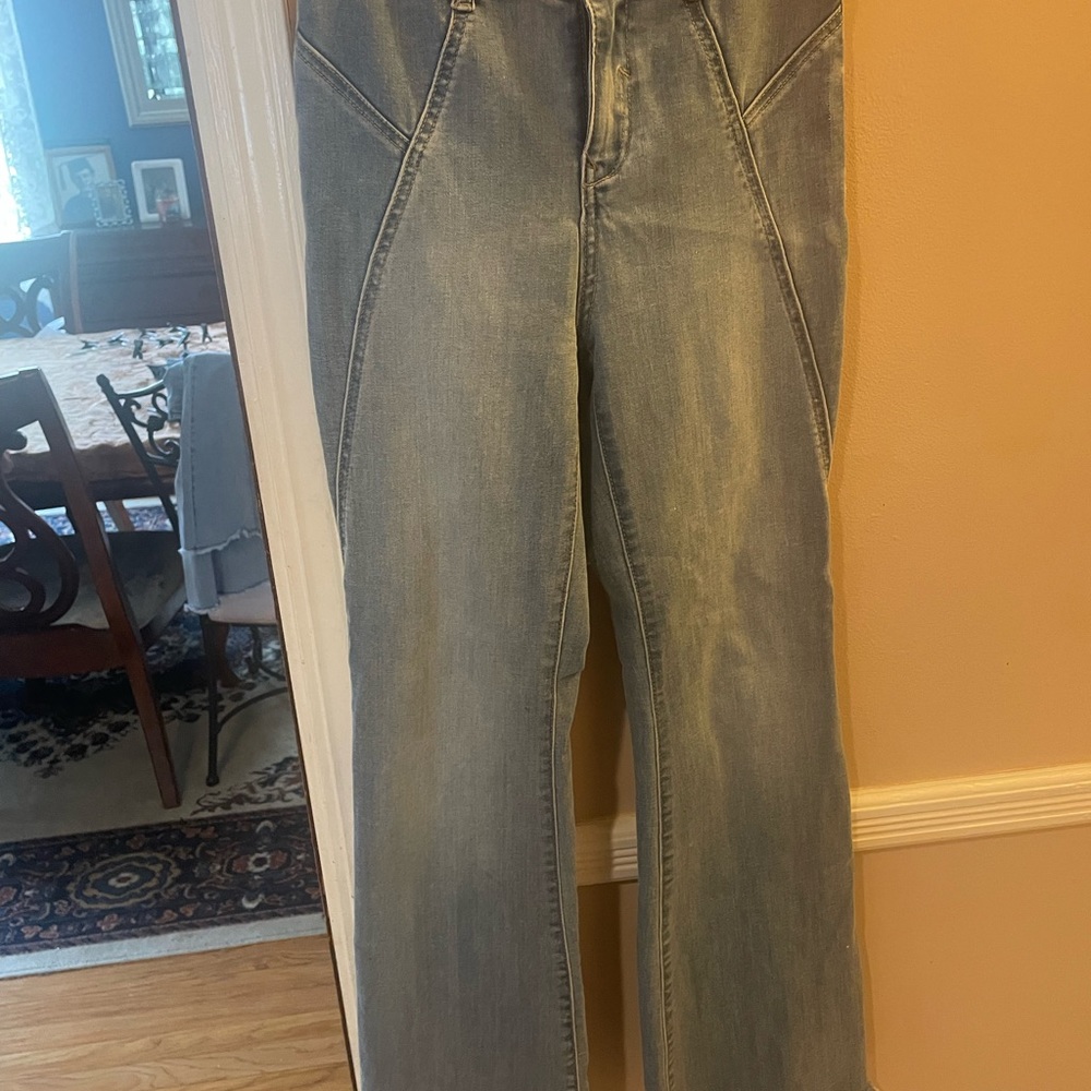 Women's Blue Asymetric Seam Flare Jeans
